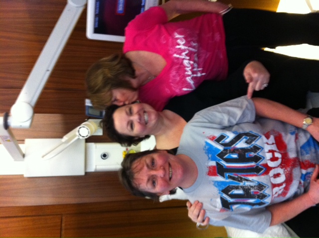 Barb & Friends in Chemo Ward, kissing with Save the Tatas shirts :) Photo